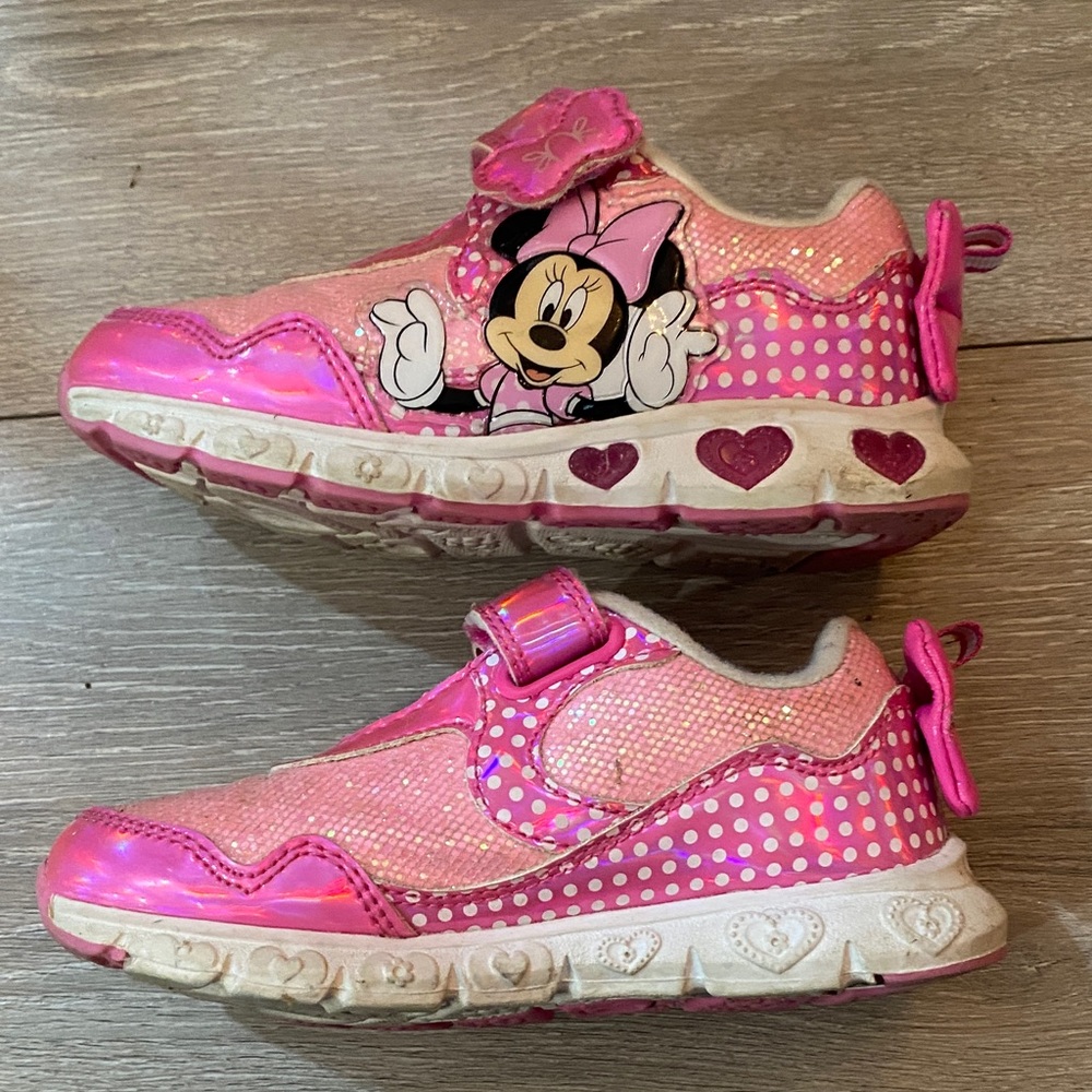 Minnie Mouse Size 9 Sz 9T Girls Pink Kids Sneakers Light Up Bow Disney Sparkle - Picture 4 of 7